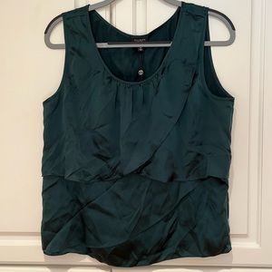 Talbots Top Silk Blouse Tank Size 12P Emerald Green NWT Petite Ruffle